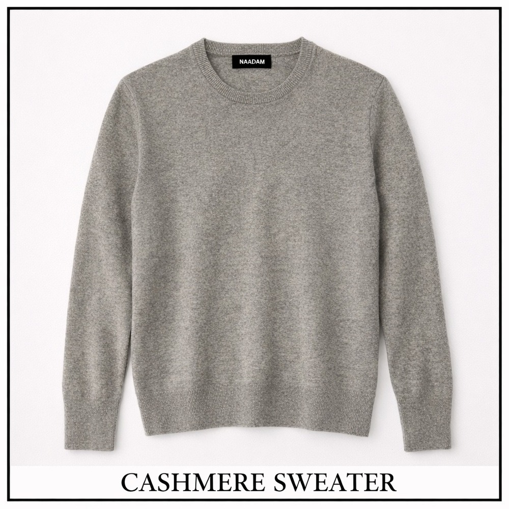 NAADAM Mens 100% Cashmere Essential Crewneck Sweater Heather Grey Size M
